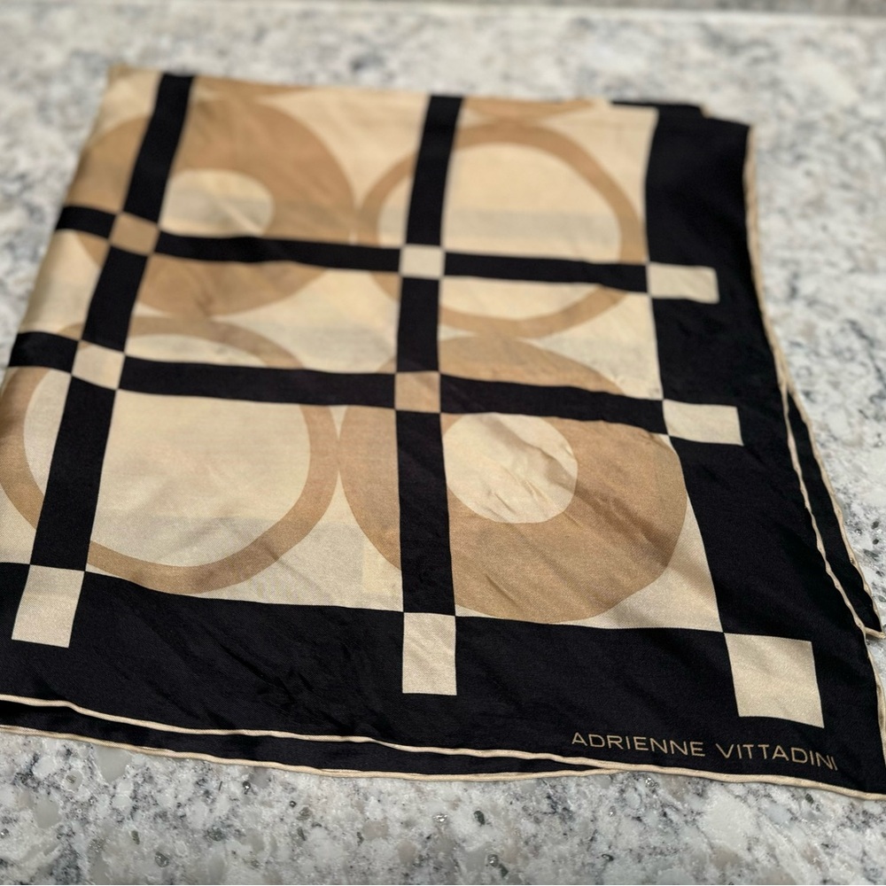 Vintage ADRIENNE VITTADINI 100% Silk Square Scarf early 2000’s.